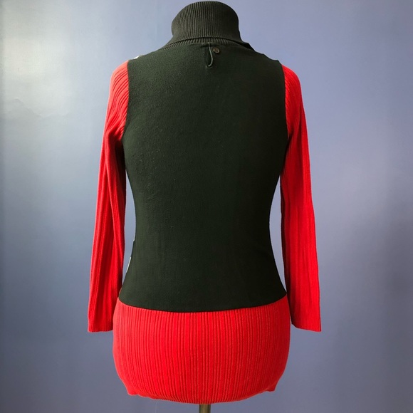 Cozy Cowl Sweater Red Black Stripe Tunic Medium M - Picture 3 of 5